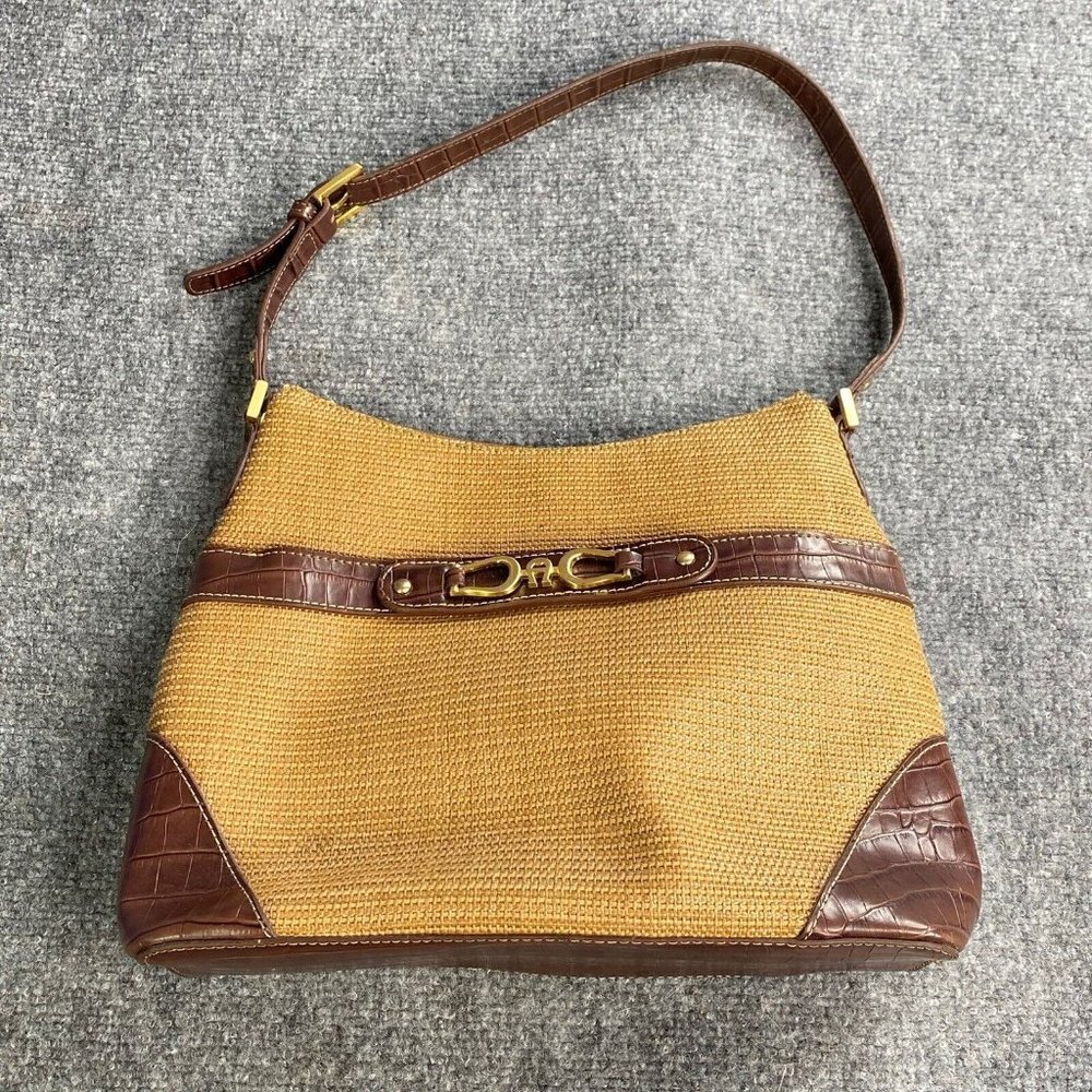 Vintage Y2K Etienne Aigner Canvas Shoulder Bag Brown Gold Hardware Preppy Purse‎